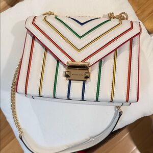 Michael Kors White Bag with Multicolor Chevron Stripes